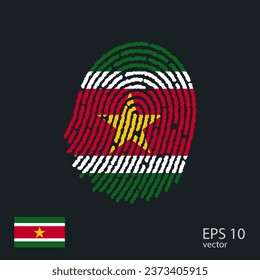 Vector fingerprint colored with the national flag of Suriname