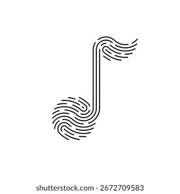 Huella dactilar de Vector en forma de nota musical. Icono del App de la identificación de la línea, diseño biométrico original aislado en el fondo blanco
