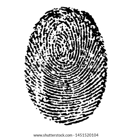 Vector fingerprint icon. Black finger print symbol isolated on white background. Thumbprint security unique id, Сrime identity illustration. Human thumb biometric pattern