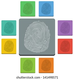 Vector fingerprint icons - 'almost flat' style - 9 colors