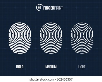 Vector Fingerprint Icons Set, Isolated Sci-Fi Future Identification Authorization System