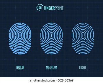 Vector Fingerprint Icons Set, Isolated Sci-Fi Future Identification Authorization System