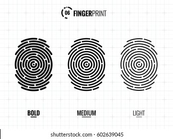 Vector Fingerprint Icons Set, Isolated Sci-Fi Future Identification Authorization System