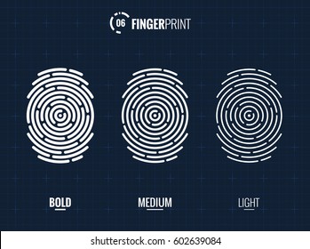 Vector Fingerprint Icons Set, Isolated Sci-Fi Future Identification Authorization System
