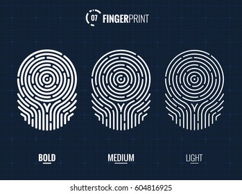 Vector Fingerprint Icons Set, Isolated Sci-Fi Future Identification Authorization System