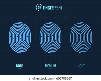 Vector Fingerprint Icons Set, Isolated Sci-Fi Future Identification Authorization System