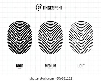 Vector Fingerprint Icons Set, Isolated Sci-Fi Future Identification Authorization System