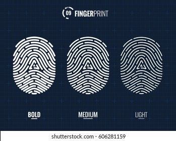 Vector Fingerprint Icons Set, Isolated Sci-Fi Future Identification Authorization System