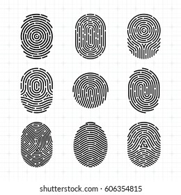 Juego de iconos de huellas dactilares de vectores, Sistema aislado de autorización para futuras identificaciones de ciencia ficción