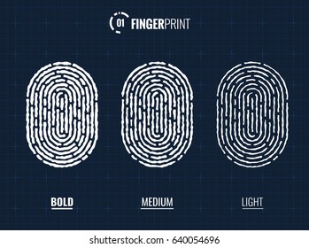 Vector Fingerprint Icons Set, Isolated Sci-Fi Future Identification Authorization System