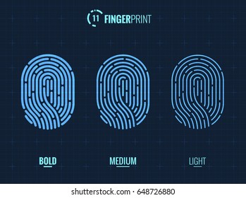Vector Fingerprint Icons Set, Isolated Sci-Fi Future Identification Authorization System