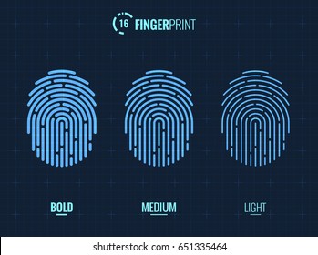 Vector Fingerprint Icons Set, Isolated Sci-Fi Future Identification Authorization System