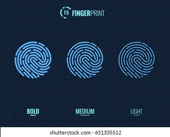 Vector Fingerprint Icons Set, Isolated Sci-Fi Future Identification Authorization System