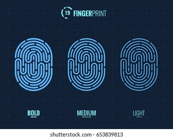 Vector Fingerprint Icons Set, Isolated Sci-Fi Future Identification Authorization System