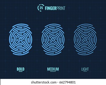 Vector Fingerprint Icons Set, Isolated Sci-Fi Future Identification Authorization System