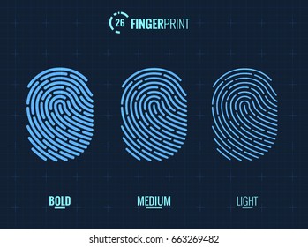 Vector Fingerprint Icons Set, Isolated Sci-Fi Future Identification Authorization System