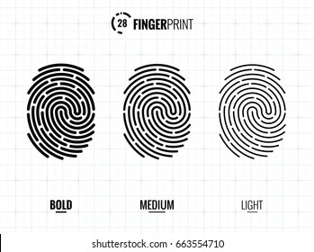 Vector Fingerprint Icons Set, Isolated Sci-Fi Future Identification Authorization System