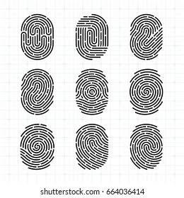 Vector Fingerprint Icons Set, Isolated Sci-Fi Future Identification Authorization System