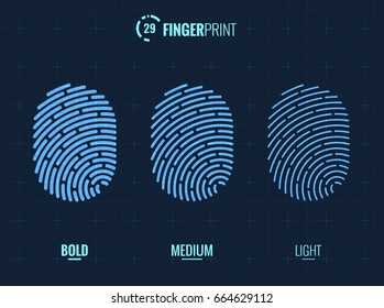 Vector Fingerprint Icons Set, Isolated Sci-Fi Future Identification Authorization System
