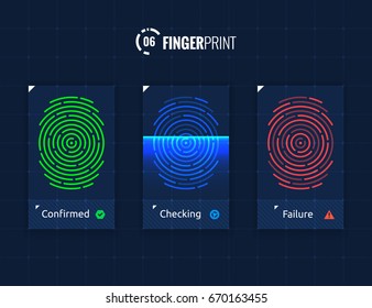 Vector Fingerprint  Identification Authorization System Icons Set, Isolated Sci-Fi Future Technology