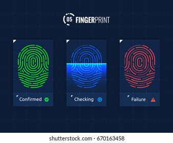 Vector Fingerprint  Identification Authorization System Icons Set, Isolated Sci-Fi Future Technology