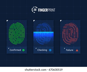 Vector Fingerprint  Identification Authorization System Icons Set, Isolated Sci-Fi Future Technology