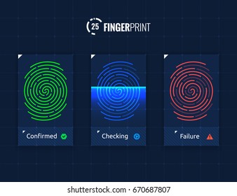 Vector Fingerprint  Identification Authorization System Icons Set, Isolated Sci-Fi Future Technology