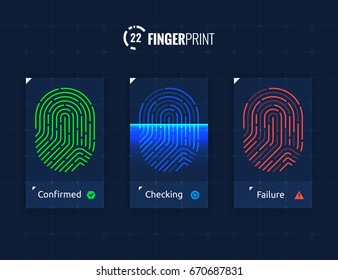 Vector Fingerprint  Identification Authorization System Icons Set, Isolated Sci-Fi Future Technology