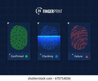 Vector Fingerprint  Identification Authorization System Icons Set, Isolated Sci-Fi Future Technology