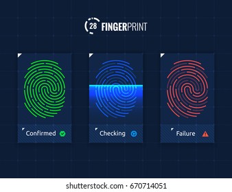Vector Fingerprint  Identification Authorization System Icons Set, Isolated Sci-Fi Future Technology