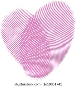 Vector Fingerprint Logo Symbol of Love - Romantic Valentine Pink Heart with Finger Prints