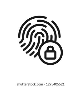 Vector fingerprint loop icon with lock glyph inside. App security illustration. Flat style icon isolated on white background.