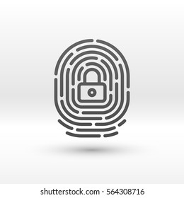 Vector Fingerprint Loop Icon With Lock Glyph Inside. App Security Illustration. Flat Style Icon Isolated On White Background.