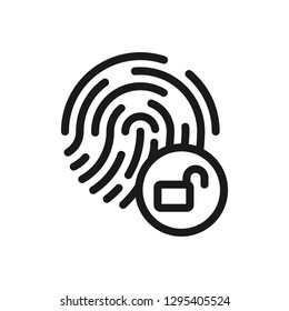 Vector fingerprint loop icon with unlock glyph inside. App security illustration. Flat style icon isolated on white background.