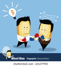 Vector of Fingerprint Man Characteristics Series. Two Business Man in boxing match. 