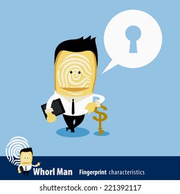 Vector of Fingerprint Man Characteristics Series.  Business Man & key