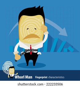 Vector of Fingerprint Man Characteristics Series. Business Man saving