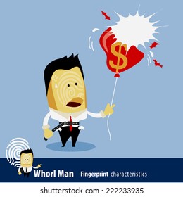 Vector of Fingerprint Man Characteristics Series. Business Man with balloon