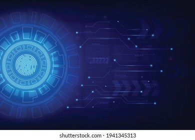 Vector fingerprint scan with abstract futuristic technology background. Security system concept.