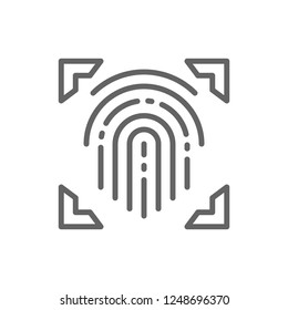Vector fingerprint, scanned finger, cryptographic signature, identity line icon. Symbol and sign illustration design. Isolated on white background