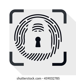 Vector Fingerprint Scanner Locked simple icon in flat style with long shadow on white background