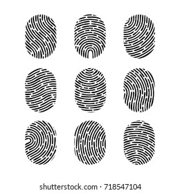 Vector fingerprint set. Finger print of human. Security crime sign icon. Human id.