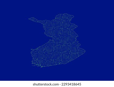 Vector Finland map for technology or innovation or it concepts. Minimalist country border filled with 1s and 0s. File is suitable for digital editing and prints of all sizes.