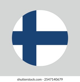 vector Finland National Flag icon. Round flag of Finland on Gray Background.