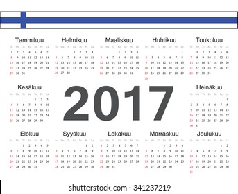 Vector Finnish circle calendar 2017. Week starts from Sunday.