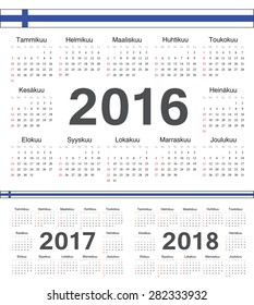 Vector Finnish circle calendars 2016, 2017, 2018. Week starts from Sunday.