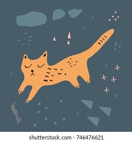 Vector finny cat. Poster, postcard, stickers, print, illustration, elements for design and other.