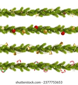 Vector Fir Branches Lines Set 1 isolated on white background