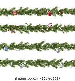 Vector Fir Branches Lines Set 3 isolated on white background