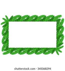 Vector Fir Green Frame Isolated on White Background. Restangular Christmas Floral Frame.